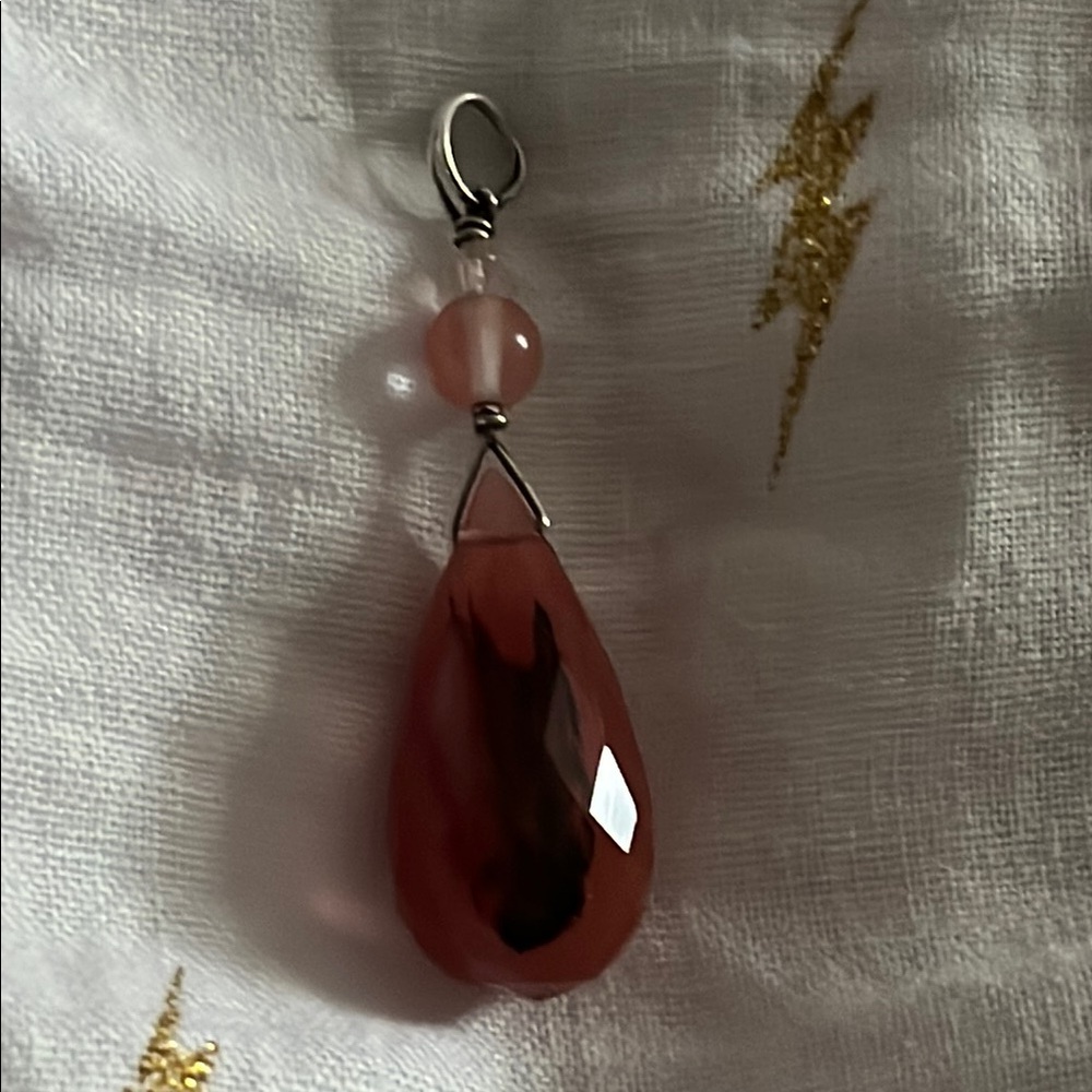 NWOT faceted Strawberry Quartz Teardrop Pendant